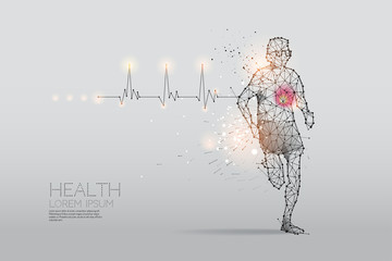 The particles, geometric art, line and dot of human running for health