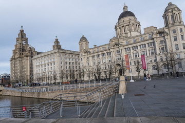 Fototapeta na wymiar The Three Graces Royal Liver Building, Cunard Building and Port of Liverpool Building – stand on the Pier Head in Liverpool 