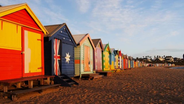 the colourfully painted bathing boxes at brighton beach, victoria