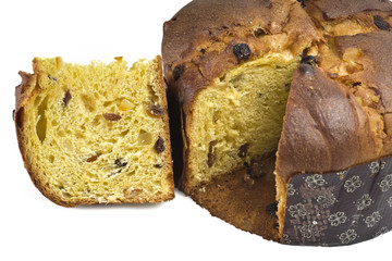 Panettone, sweet typical Italian Christmas on white background