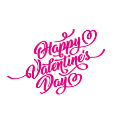 Obraz premium Happy Valentine s Day hand drawn brush lettering, isolated on white background. Perfect for holiday flat design. Vector illustration.