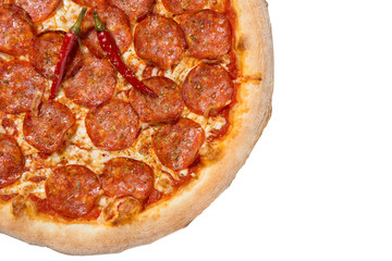 italian pizza on white background isolated, macro photography