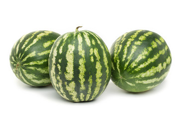 three ripe watermelons berry on white background