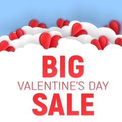 Valentine's day big sale offer, banner template. Red paper art heart with lettering.