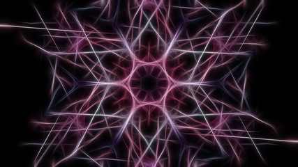 Abstract background, neon light stripes over dark. Fractal silk symmetry series
