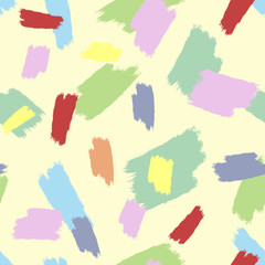 Trendy seamless abstract pattern with brush strokes. Sketch, grunge, watercolor. Yellow, purple, blue, green, red, brown.