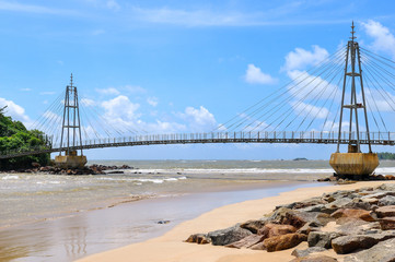 Bridge to the island with Buddhist temple, Matara, Sri Lanka