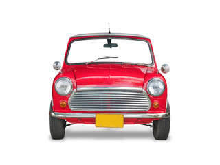 Red retro car, isolated on white background with clipping path. - obrazy, fototapety, plakaty
