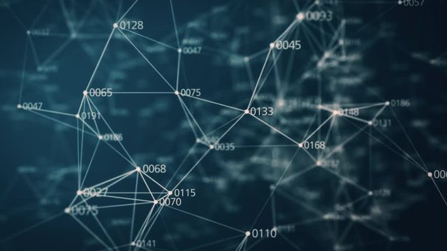 Growing network with numbers animation. Abstract big data sorting and oragnization visualization. Social network connections, financial analysis of complex databases. Visual information complexity. 4k