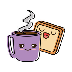 delicious coffee cup with slice bread kawaii character vector illustration design