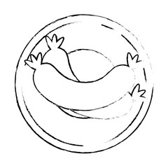 dish with delicious sausages isolated icon vector illustration design