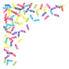 Sale Banner Confetti. Vector Falling Down -10, -20, -30, -40, -50, -70, 90 Banner or Sticker. Holidays Shopping Promotion Ads. Rebate Badge, Price Discount Hipster Sale Banner, Frame or Border