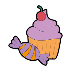 sweet cupcake with candy vector illustration design