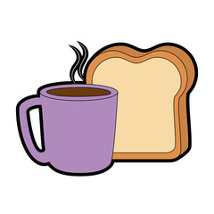 delicious coffee cup with slice bread vector illustration design
