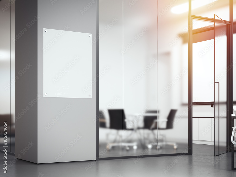 Poster signboard at the office with glass partitions. 3d rendering
