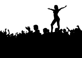 Crowd of spectators at a concert on a white background