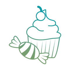sweet cupcake with candy vector illustration design