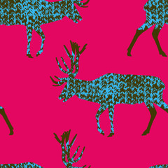 seamless pattern with jersey textured deers in the style of pop art, vector