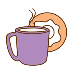 delicious sweet donut with coffee cup vector illustration design