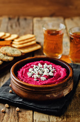 Beet hummus with Feta and black sesame