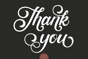 Hand drawn lettering Thank you. Elegant modern handwritten calligraphy. Vector Ink illustration. Typography poster on dark background. For cards, invitations, prints etc.