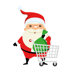 cute santa claus with shopping cart kawaii character vector illustration design