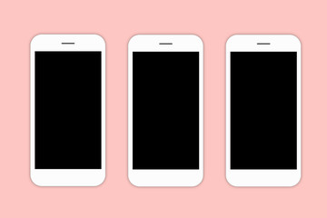 Isolated shot of three modern electronic gadgets on pink background with copy blank screens. Modern...