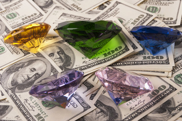 Dollar banknotes and jewelry