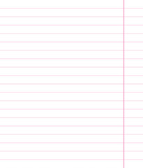 Pink sheet with wide horizontal lines notebook school paper with pink vertical line on the right. School sheet vector illustration. Education. School. 