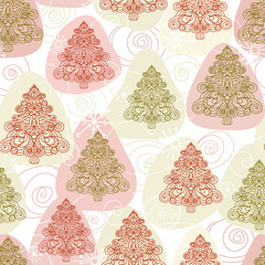 Seamless pattern, winter  landscape, Christmas background, forest