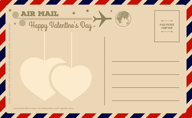 Vintage Valentines Day Postcard. Vector illustration.