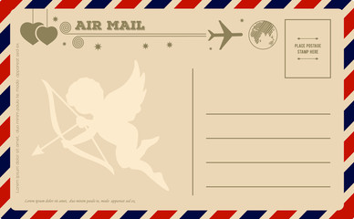 Vintage Valentines Day Postcard. Vector illustration.