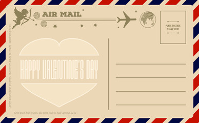 Vintage Valentines Day Postcard. Vector illustration.