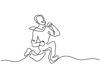 Continuous line drawing. Office man running fast. Vector illustration