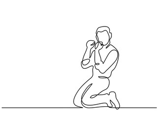 Obraz premium Continuous line drawing. Business man is celebrating success on his knees. Vector illustration.