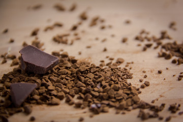 Dark chocolate stack on the wooden,Close up chocolate