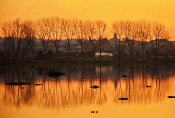 Sunset in the lake Pateira de Fermentelos, Portugal