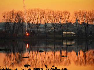 Sunset in the lake Pateira de Fermentelos, Portugal