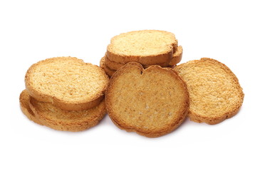 pile rusks with wholewheat flour, bread sliced isolated on white background