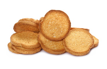pile rusks with wholewheat flour, bread sliced isolated on white background