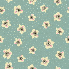Obraz premium Seamless vector pattern with light yellow flowers and dots