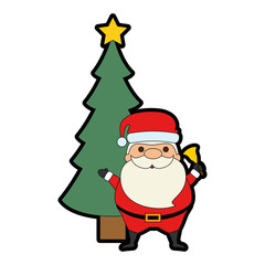 cute santa claus with tree kawaii character vector illustration design