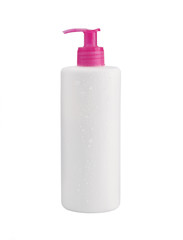 Isolated liquid soap. White plastic bottle on a white background