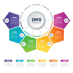 Obraz premium Vector infographic of technology or education process. Part of the report with icons set. Business concept with 6 options. Web Template of a chart, diagram or presentation.