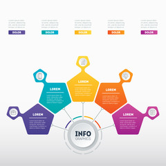 Business concept with 5 options. Part of the report. Template of a chart, diagram or busines presentation with 5 steps. Vector infographic of technology or education process.