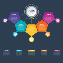 Business concept with 5 options. Web Template of a chart, diagram or busines presentation with 5 steps. Part of the report with icons set. Vector infographic of technology or education process.