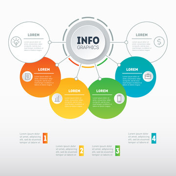 Business presentations concept with options. Web Template of a info chart, mindmap or diagram. Vector infographic of technology or education process. Part of the report with icons set.