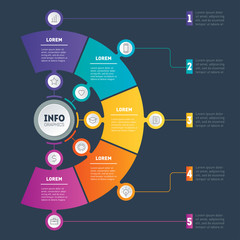 Vector infographic of technology or education process with 5 steps. Business presentation concept with 5 options. Web Template of info chart or diagram.