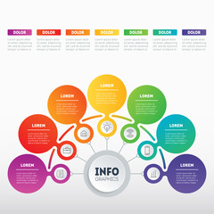 Business presentation or infographic with 7 options. Web Template of a chart, mindmap or diagram with 7 steps. Vector infographics or mind map of technology or education process.