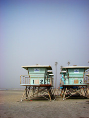 aged and worn lifeguard stand on beach